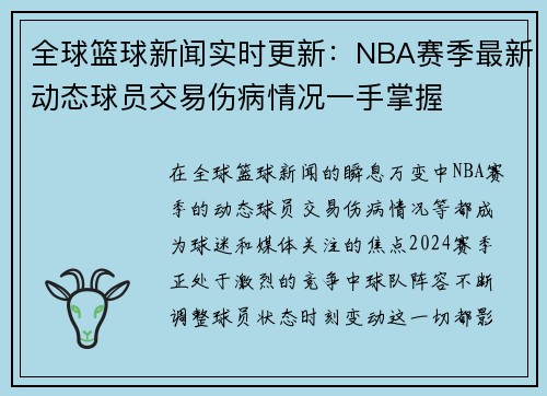 全球篮球新闻实时更新：NBA赛季最新动态球员交易伤病情况一手掌握