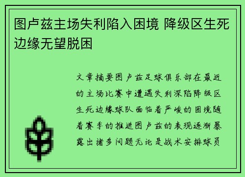 图卢兹主场失利陷入困境 降级区生死边缘无望脱困